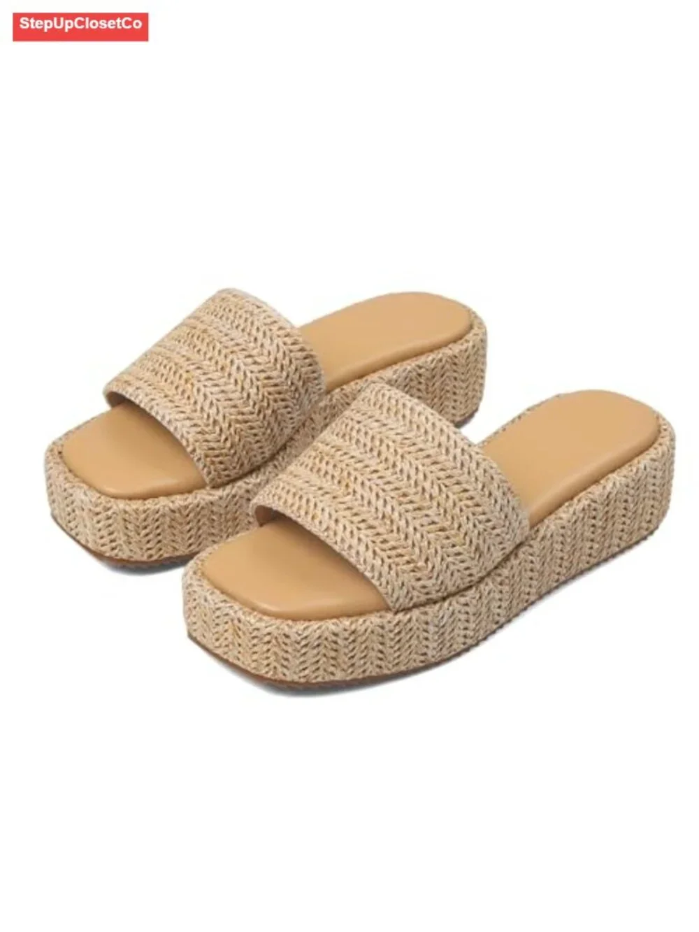 Raffia Woven Platform Wedge Sandals - Espadrilles, Cute Summer Slides,